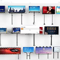 Various Outdoor Billboards With Different Brand Logos And Colorful Designs