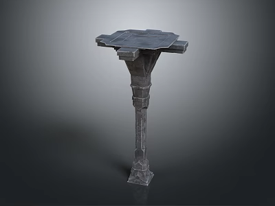 Carved Stone Pedestal With Square Top And Intricate Decorative Details 3d model