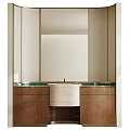 Modern Bathroom Vanity Cabinet With Wooden Cabinetry Green Marble Countertop Sink And Mirror
