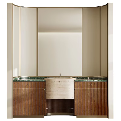 Modern Bathroom Vanity Cabinet With Wooden Cabinetry Green Marble Countertop Sink And Mirror 3d model