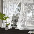 White Sheer Curtains Enhancing Indoor Natural Light With Window Green Plant And Wooden Floor