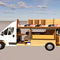 White Converted Functional Vehicle With Wooden Interior Bunk Beds And Storage 3d model