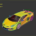Yellow Luxury Sports Car With Sleek Design Rear Spoiler And Red Wheels