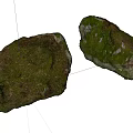 Natural Stone and Wood Elements with Green Moss Covered Surfaces in Natural Setting
