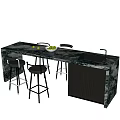 Elegant Modern Bar Counter Interior With Marble Top Sink And Black Stools
