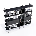 Modern Black Bookshelf With Multiple Shelves Books Decorative Items And Plants
