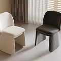 Modern Minimalist Dining Chairs Light Beige Dark Gray Upholstered Indoor Setting With Curtains And Window