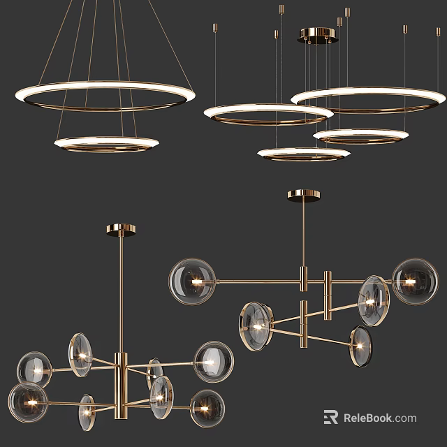 Elegant Contemporary Chandeliers With Circular Rings And Glass Globe Designs 3d model 