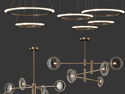 Elegant Contemporary Chandeliers With Circular Rings And Glass Globe Designs 3d model