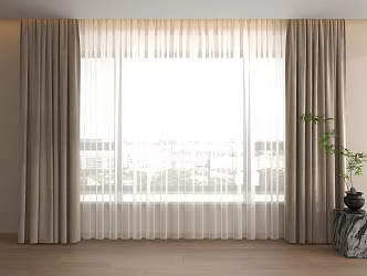 Modern Curtain Window Screen Cloth Curtain Gauze Curtain Venetian Curtain Plain Color Solid Color Curtain Green Plant Potted Plant 3d model