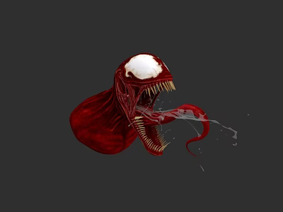 Venom Game Movie Character With Red Body White Eyes Open Mouth Sharp Fangs And Liquid Splash Effect 3d model