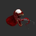 Venom Game Movie Character With Red Body White Eyes Open Mouth Sharp Fangs And Liquid Splash Effect