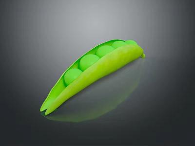 Vibrant Green Pea Pod With Fresh Round Peas On Dark Background 3d model