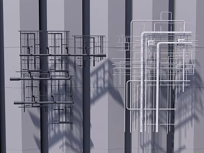 Modern Ceiling Design With Metal Frame Structures And Linear Patterns 3d model
