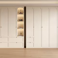 Modern White Built in Wardrobe With Open Shelves Gold Handles And Drawers