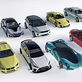 Various Modern Cars In Yellow Red Blue And White With SUVs Sedans And Sports Models