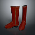 Red Leather Long Boots With Stitched Detail And Classic Style For Daily Wear