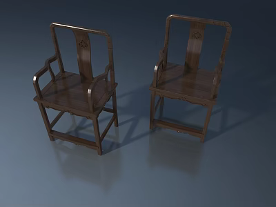 Traditional Carved Wooden Chairs With Classic Design And Dark Finish 3d model