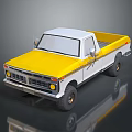Yellow And White Classic Pickup Truck With Retro Design And Reflective Surface