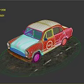 Vintage Red And White Taxi Car With Side View Taxi Logo On Road Surface