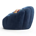 Navy Blue Multi Seat Sofa With Tufted Design And Colorful Patterned Cushions 3d model
