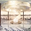 Museum Exhibition Hall With Spiral Character Band And Marble Floor Design