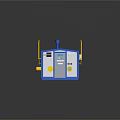 Industrial Machine Model With Blue Casing Transparent Panels Yellow Pipes And Internal Components