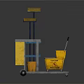 Professional Cleaning Cart With Yellow Trash Bins Blue Shelves And Wheels