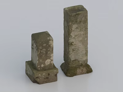 Two Ancient Stone Columns with Mossy Surfaces and Square Bases 3d model