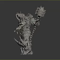 Silver Sci Fi Mechanical Warrior With Detailed Armor And Warhammer Weapon