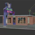 Historic Blue Swallow Motel Building With Red Brick Exterior And Neon Signage