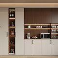 Modern Wine Cabinet With White Brown Storage For Wine Bottles Glassware Coffee Machine Microwave