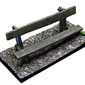 Rustic Wooden Outdoor Bench With Weathered Surface And Small Green Plants On Dirt Base