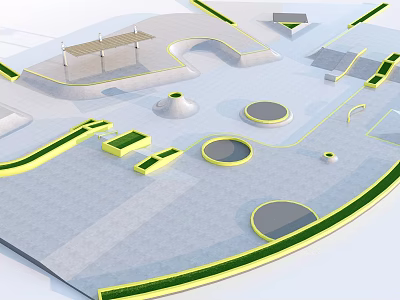 Modern Park Landscape Design With Green Paths Circular Areas Smooth Pavement And Rest Platforms 3d model