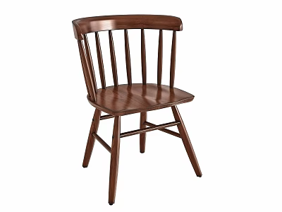 Dark Brown Wooden Dining Chair With Slat Back And Square Seat Design 3d model
