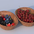 Ceramic Bowls Filled With Fresh Blueberries Blackberries Strawberries And Red Cherries