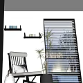 Modern Comfortable Lounge Chair With Soft White Cushions Black Wall Shelf And Potted Palm