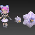 Cartoon Woman With Pink Blue Hair Star Headphones And Crystal Star Decorations