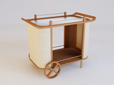 Wooden Serving Cart With Wicker Sides Transparent Top And Storage Shelf 3d model