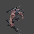 Horror Game Movie Character With Tentacles Scars Collar And Muscular Body
