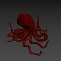 Giant Pinkish Purple Octopus Game Movie Character With Glowing Yellow Eyes And Tentacles With Suckers