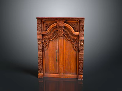 Antique Wooden Cabinet With Intricate Carved Details And Double Doors 3d model