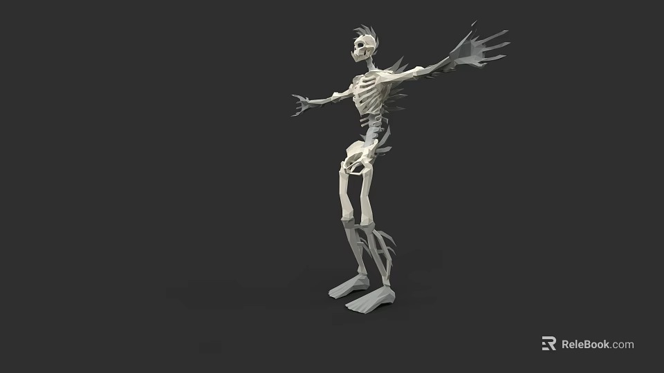 Man Skeleton 3D Model Standing With Outstretched Arms On Dark Background 3d model 