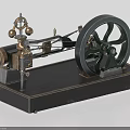 Vintage Industrial Mechanical Device Model With Metal Components And Large Wheel Base