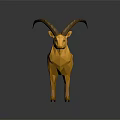 Low Poly Style Orange Goat With Long Horns Standing On Dark Background