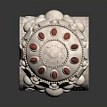 Elegant Silver Decorative Ring With Red Accents And White Bead Details