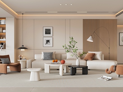 Modern Cream Style Home Living Room Non-main Light Living Room Sofa Background Wall Sofa Coffee Table Combination Leisure Chair Floor Lamp model