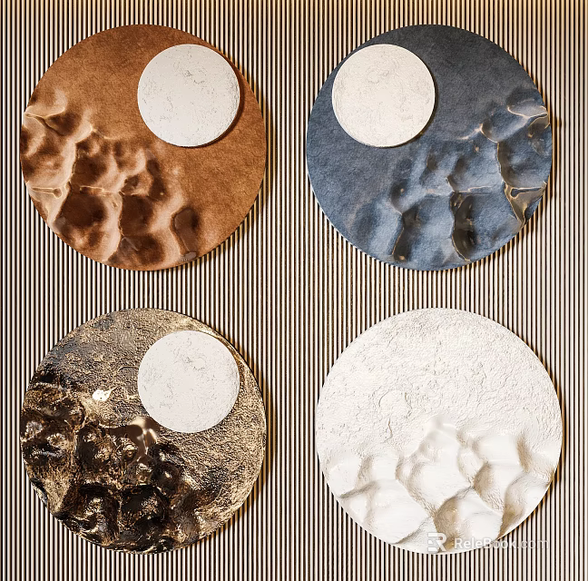 Round Textured Wall Decor With Brown Blue Gold White Circular Patterns And Textures 3d model