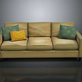 Beige Three Seat Sofa With Green And Yellow Striped Decorative Pillows