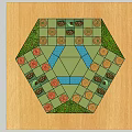 Hexagonal Board Game Design With Wooden Background Colored Tiles Blue Center Area And Resource Symbols